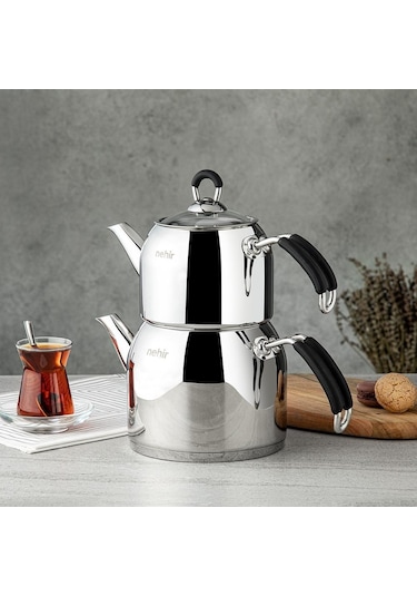 Nehir 29003 Midi Modern Çelik Çaydanlık Takımı Gri