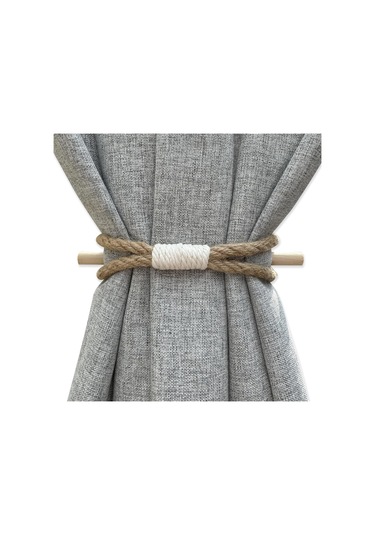 Perde Bağları Rustik Perde Askıları, Çiftlik Evi Esintili Perde Askıları, Ahşap Tokmaklı Jüt Halat, Doğal Bohem Dekor Şık Perde Askıları Diğer