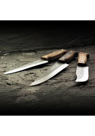 El Yapımı Dövme Çelik 3'lü Et, Kasap & Kurban Bıçağı Seti Ahşap