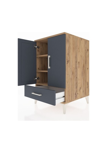 Kronos Komodin 3 Raflı Tek Çekmeceli 2 Kapaklı 60x59x96 Çam-a... Çam