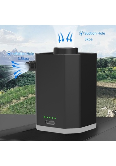 Fortunelane Siyah Mini Hava Pompa, Kablosuz 6 Uçlu, Dış Mekan İki Kullanımlı