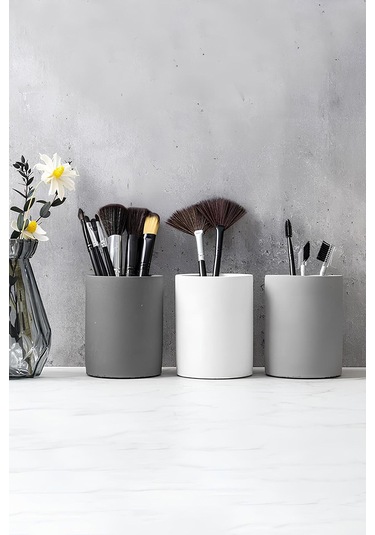 Dekoratif Beton Kalemlik 3 Lü Set Minimalist Organizer, Vazo, Saksı Ve Diş Fırçalık Çok Renkli