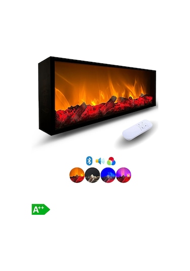 Arif Şömine Dekoratif Elektrikli Yapay Şömine - 80x25x15 Cm - Farklı Renk Modları, Kumanda, Bluetooth Hoparlör