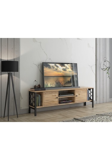 Wood'n Love Asena 160 Cm Metal Ayaklı Tv Ünitesi - Atlantik Çam / Siyah 001