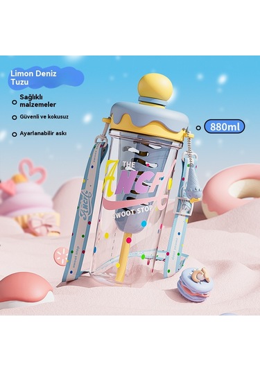 Büyük Kapasiteli Karikatür Taşınabilir Plastik Su Bardağı Mavi