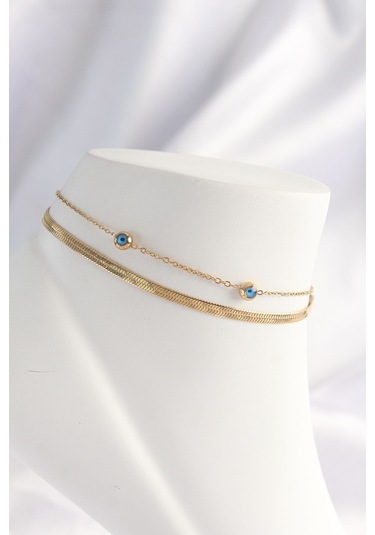 316l Çelik Gold Renk Nazar Boncuk Tasarımlı 2li Halhal - Ebj240822w26859 Bakır