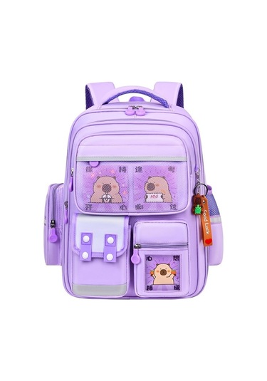 Sevimli Kapibara Desenli Kız Çocukları İçin Okul Sırt Çantası, Büyük Kapasiteli Ve Kir Tutmayan Ilkokul Öğrenci Çantası, Ergonomik Ve Dayanıklı Okul Çantası Mor