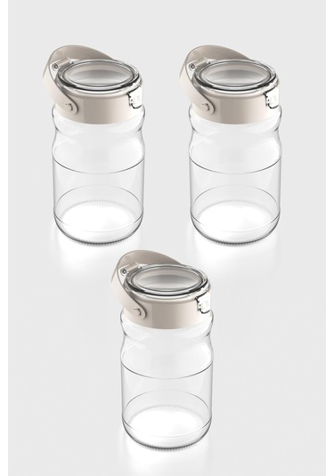 Renga Mono 1700 Ml Bej Kapaklı 3'lü Cam Kavanoz Seti 131072 Bej