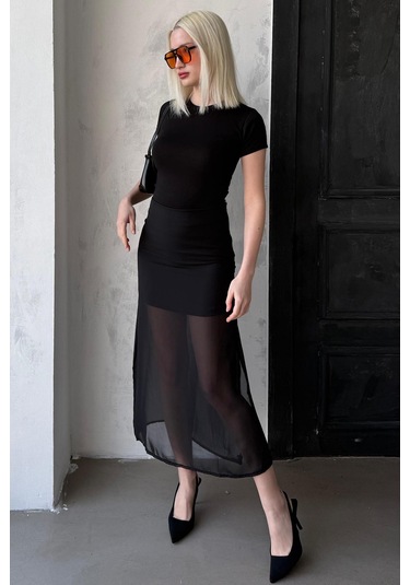 Madmext Madmext Siyah Şifon Kadın Etek Mg2340 Siyah