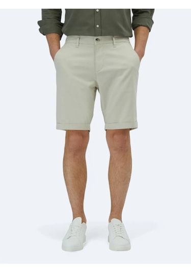 Kip Taş Düz Dokuma Slim Fit Casual Pamuk Karışımlı Bermuda Taş