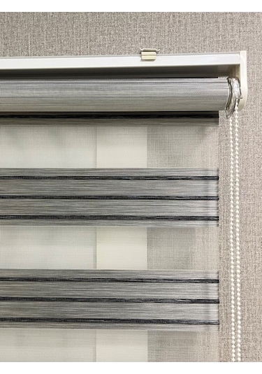 Zebra Stor Perde Dar Plise Güneşlik Antrasit Gri Çizgili Antrasit Gri