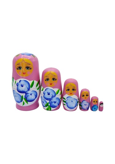 Ahşap Matruşka Bebek Altılı Set Gül Pembe