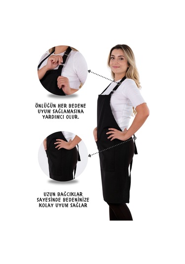 4 Adet Simple Ayarlanabilir Askılı Mutfak Önlüğü Siyah