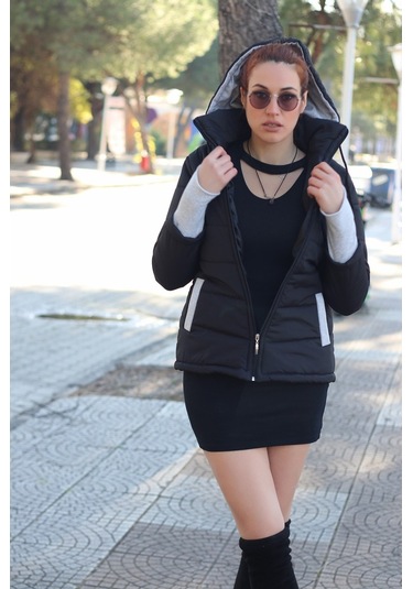 Günlük Su Geçirmez Kısa Kışlık Şişme Kadın Mont Siyah