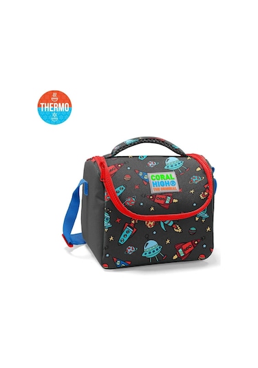 Coral High Kids Koyu Gri Kırmızı Uzay Desenli Thermo Beslenme Çantası 11808