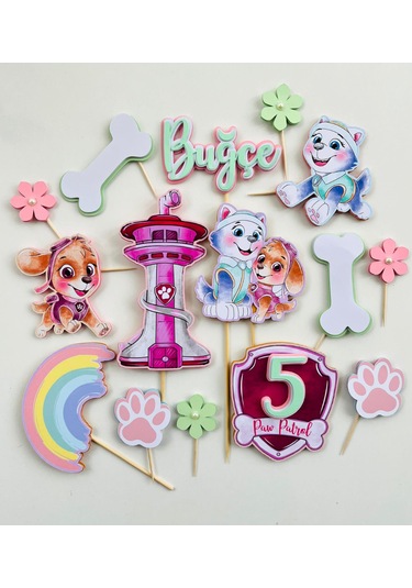 Paw Patrol Temalı İsme Özel Kız Çocuk Doğum Günü Pasta Süsü Seti