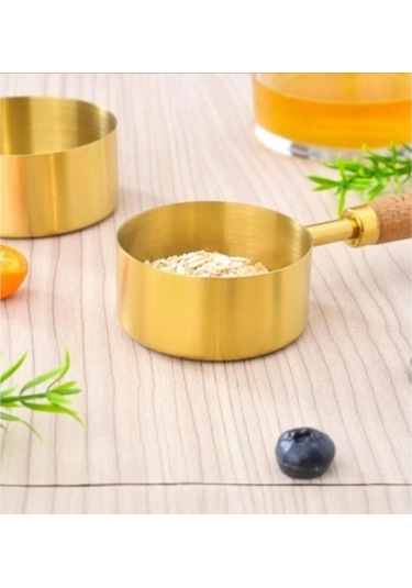 Büro Ev Ofis Mutfağı İçin 4parça Ahşap Saplı Ölçü Kaşığı Seti Gri