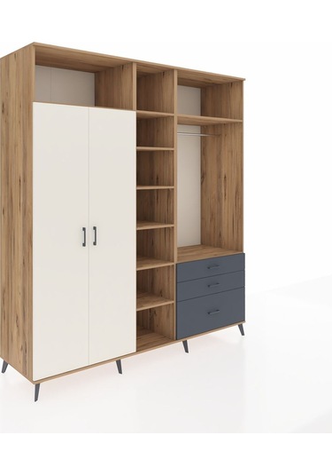 Kronos Dolap 9 Raflı 3 Çekmeceli 2 Askılı 220x59x243 Çam-aytaşı/antrasit Aytası/antrasıt