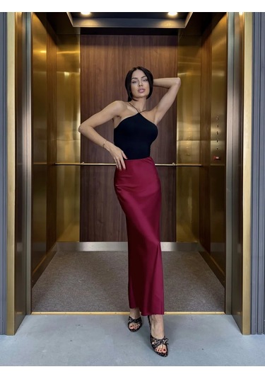 Voronin S. Saten İpek Maksi Etek 100 Cm 261334833 Bordo