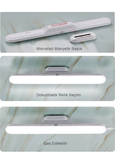 Cata Şarjlı Kolay Taşınabilir Mıknatıslı Led Işık Kablosuz Kademeli 3 Renk Aplik Abajur 1