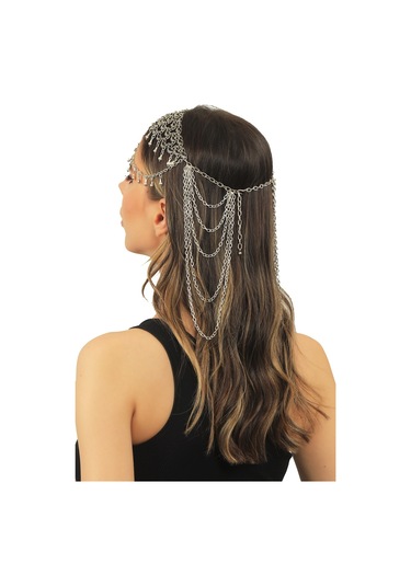 Labalaba Kadın Antik Gümüş Kaplama Zincir Detaylı Tasarım Saç Zinciri Gümüş