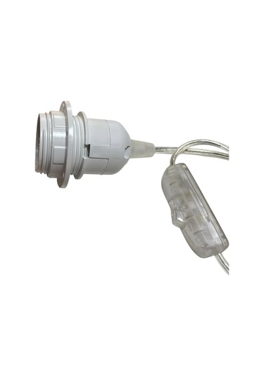 2 Metre Arapuarlı Aç Kapat Anahtar Fişli Abajur Duyu E27 2x0,50 Şeffaf Kablo - Beyaz Duy