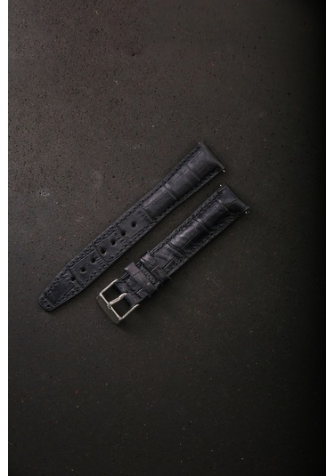 Hakiki Deri 18mm Akıllı Pimli Saat Kordonu Siyah - Beyaz