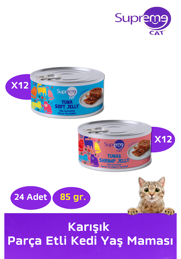 Supreme Cat Karışık Parça Etli Konserve Kedi Yaş Maması 24 x 85 G