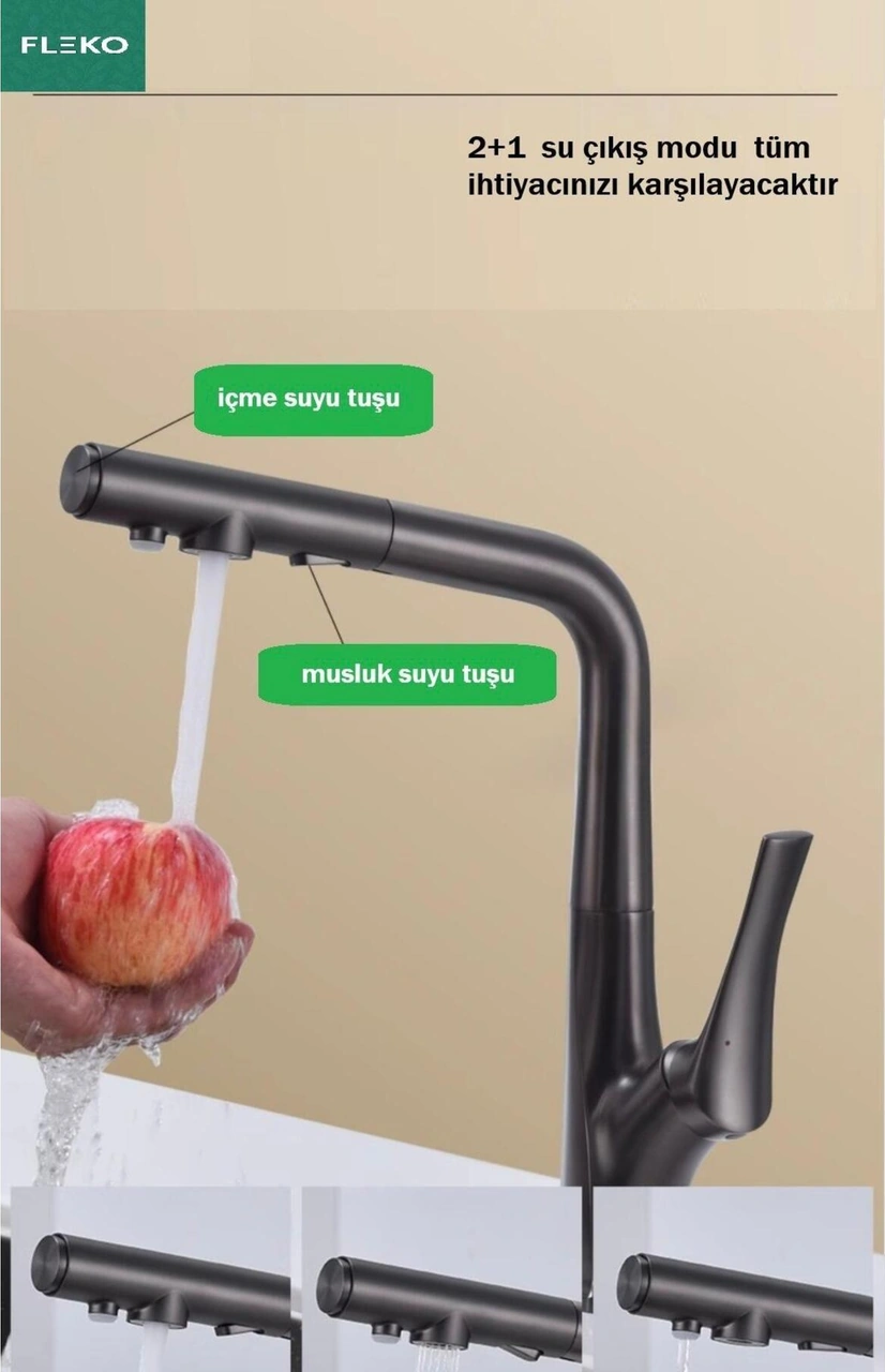 Fleko Miranda Siyah Arıtmalı Eviye Bataryası Siyah