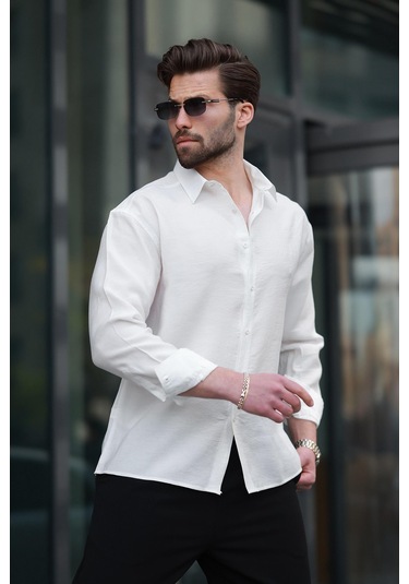 Madmext Beyaz Basic Uzun Kollu Erkek Gömlek E6762 Beyaz