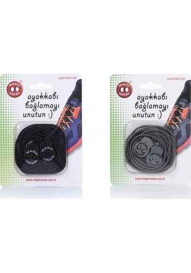 Magic Locks Yuvarlak Akıllı Ayakkabı Bağcık 2'li Set Siyah-Gri