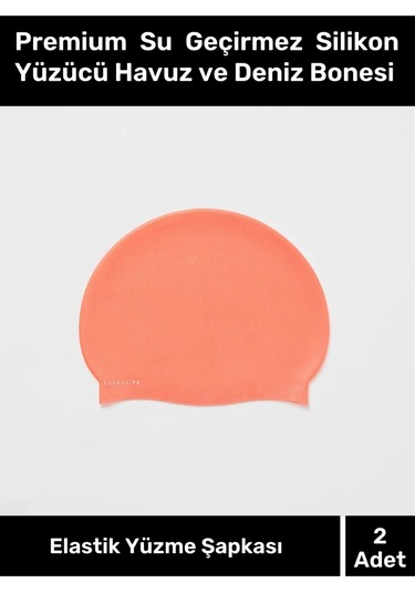 Premium Su Geçirmez Silikon Yüzücü Havuz Ve Deniz Bonesi Elastik Yüzme Şapkas 2'li Set Çok Renkli