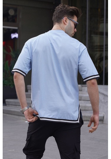 Madmext Bebe Mavisi Bisiklet Yaka Şeritli Tişört 6097-bebe Mavisi Bebek Mavisi