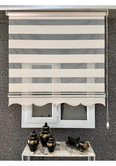 Krem Geniş Pliseli Zebra Stor Perde Eteği Dilimli Alüminyum Kasa Etek Dilimi  Krem 10 x 10