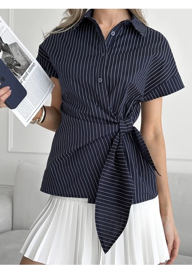 Top4u Kısa Kollu Şık Gömlek 427725183 Mavi