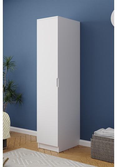 Lento 1 Kapaklı 5 Raflı Gardırop Beyaz Beyaz