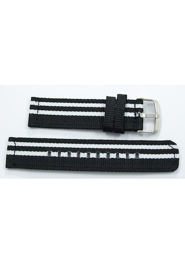 Kumaş Perlon Siyah Beyaz 22Mm Spor Saat Kordonu Kayışı Nato Bjk