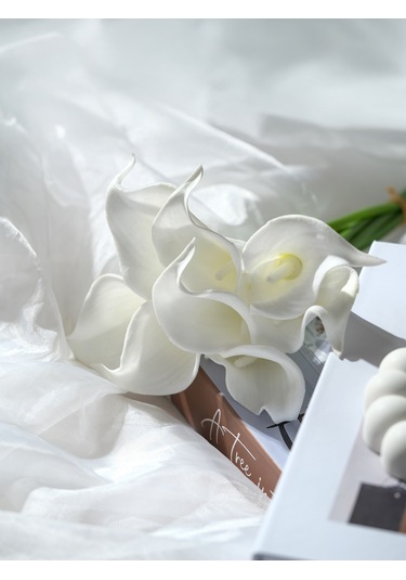 Yapay Çiçek Islak Gerçek Gala Çiçeği 8 Dal Net Beyaz 34 Cm