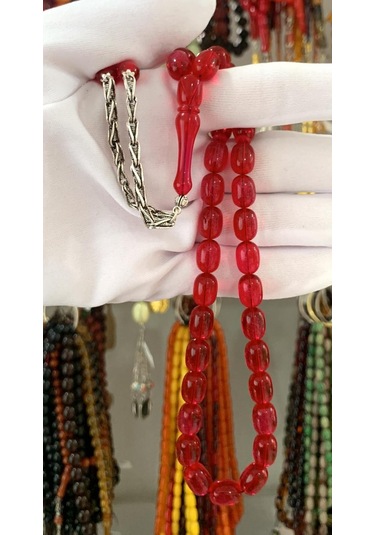 Kırmızı Sedefli Ateş Kehribar Tesbih