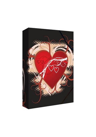 Noki Kutu Klasör Lastikli Kalp Desenli