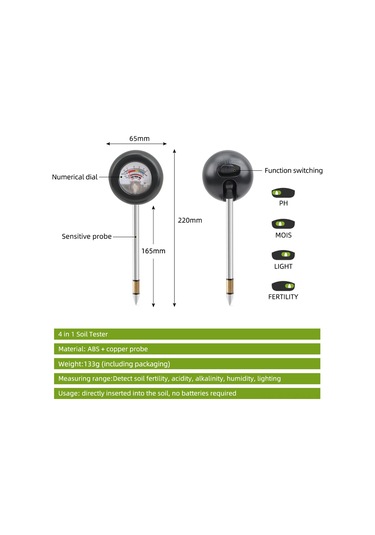 Qingmipy Toprak Nem, Işık, Ph Ve Gübre Seviyesi Testeri - Bitki Bakımı İçin 4 Fonksiyonlu Toprak Analiz Cihazı