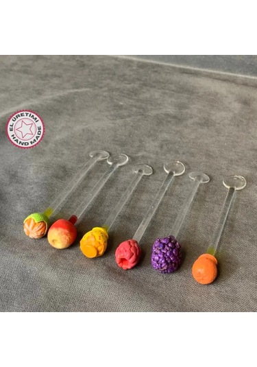 Uretti - Pınar 2572 - El Yapımı Özel Tasarım 6'lı Set Cam Çay Kaşığı Şeffaf