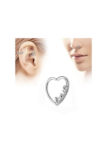 Chavin Bayan Kalp Kulak Kıkırdak Burun Piercing Küpe En55 Gümüş