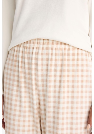 Defacto Pijama Takımı Regular Fit Uzun Kollu Velur Üst Kareli Uzun Alt-fall İn Love E7278ax25aubg400 Bej