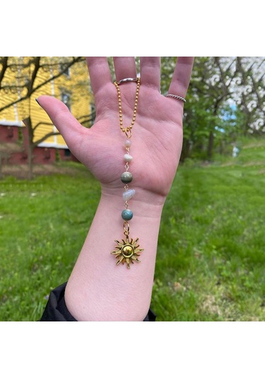 Yifomall Araç Geribakış Aynası Süsü: Yeşil Altın İki Renkli Bohem Gelişimli Elden Yapımı Kristal Takı