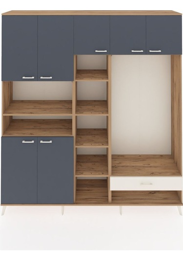 Hyperion Dolap 11 Raflı Tek Çekmeceli 7 Kapaklı 220x44x243 Çam-antrasit/aytaşı Antrasıt/aytası