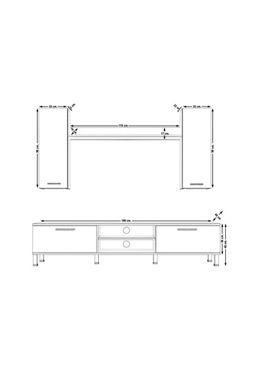 Decoraktiv Eko 7 Slm Dvd Krom Ayaklı Tv Ünitesi Tv Sehpası Beyaz
