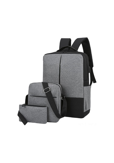 Suofeng Erkek Üniversite Öğrencisi İş Çantası 15.6" Laptop Bölmeli Çok Fonksiyonlu Gri 3'lü Set Sırt Çantası Gri