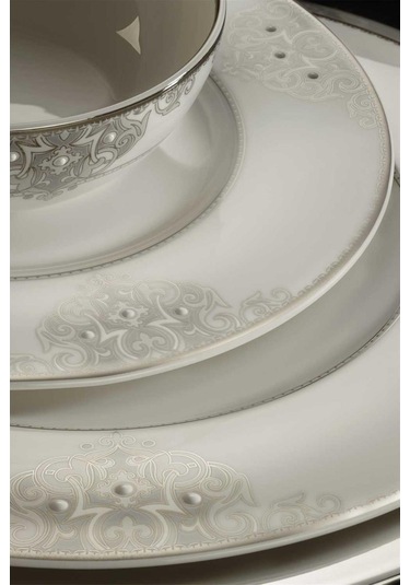 Lucky Art Royal Canterbury Lawrance Metallic 72 Parça Yemek Takımı Beyaz