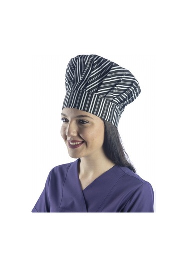 Beyaz Çizgi Desenli Aşçı Mantar Şapka - Unisex